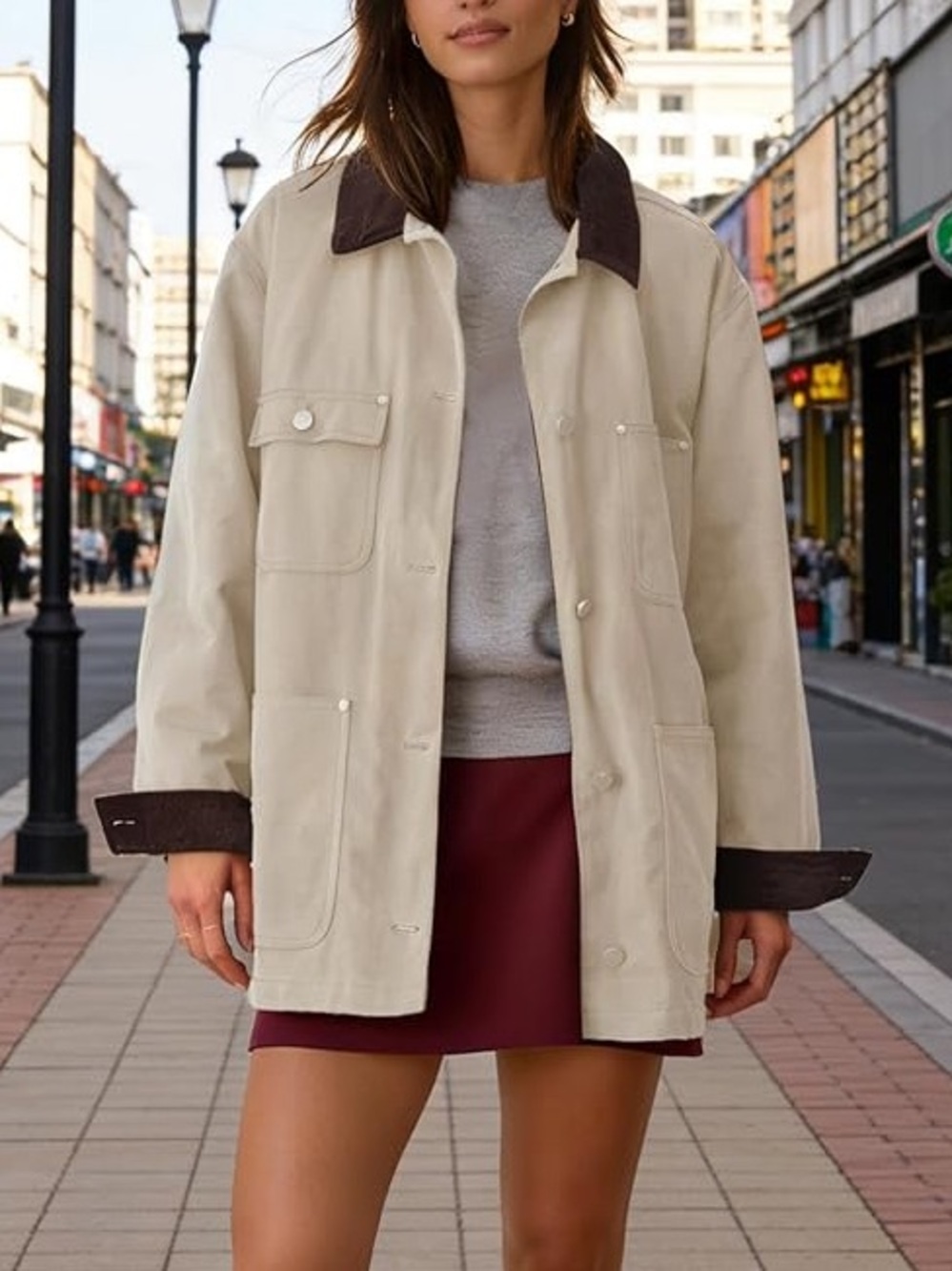 NWT Cream Utility Jacket with Corduroy Collar XS